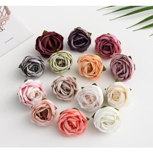 10PCS Silk Tea Buds Roses Head Christmas Garland Scrapbooking Home Decor Wedding Decorative DIY Gifts Box Artificial Flowers