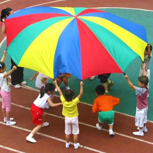 2-6M Diameter Outdoor Camping Rainbow Umbrella Parachute Toy Jump-Sack Ballute Play Interactive Teamwork Game Toy For Kids Gift
