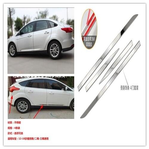 2012 2013 2014 2015 2016 2017 2018 For Ford Focus Mk3 Chrome Door Side Body Molding Line Garnish Cover Trim Strip Protector 4pcs