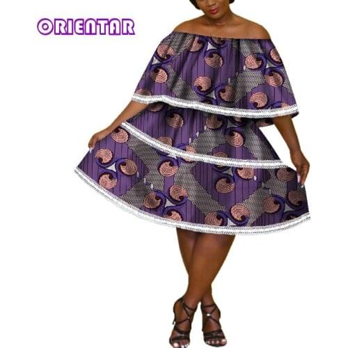 2019 Summer African Dress for Women Bazin Riche Africa Print Slash Neck Cloak Dress African Clothes Lady Midi Dresses WY4385