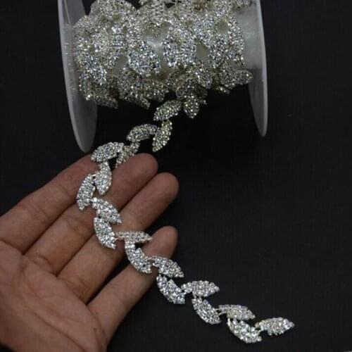 2Yds Leaves Rhinestone Trim Silver Chain DIY Sewing Leaf Crystal Applique Hair Accessory Bridal Sashes Headbands Garters Jewelry
