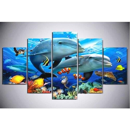 Round diy diamond embroidery Animal two dolphins 5PCS diamond painting Cross Stitch full drill Rhinestone home decor gift