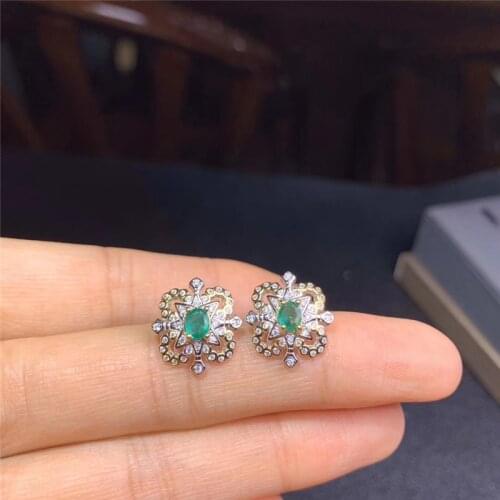 925 Silver Emerald Earrings for Daily Wear 4mm*5mm Natural Emerald Silver Earrings Fashion Silver Earrings