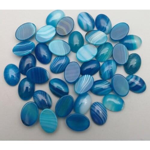 Wholesale fashion natural blue striped onyx stone beads charms 10X14mm oval CAB CABOCHON no hole 50pcs Free shipping