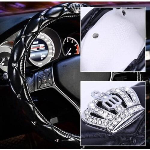 Leather Car Steering Wheel Covers Diamond Black Auto Steering-Covers Cases for Lady Girls Car Accessories