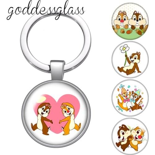 Disney Chip 'n' Dale Rescue Rangers Cute glass cabochon keychain Bag Car key chain Ring Holder Charms keychains gift