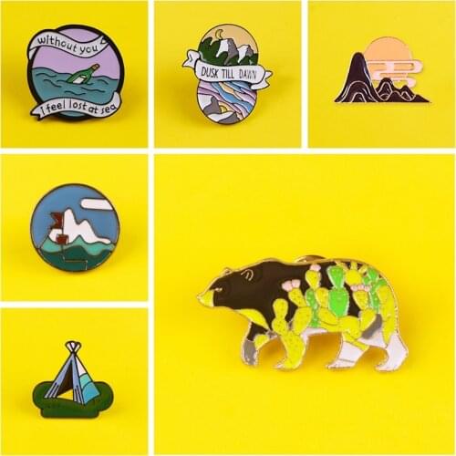 Outdoor Travel Pin Badges On Backpack Set Wave Fish Enamel Pins Bags Anime Badge Gifts Brooch Stripes For Clothes Metal Badge