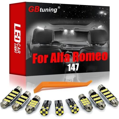 GBtuning Canbus LED Interior Light Kit 9Pcs For Alfa Romeo 147 (2000-2009 2010) Car Dome Auto Indoor Map Reading Room Trunk Lamp