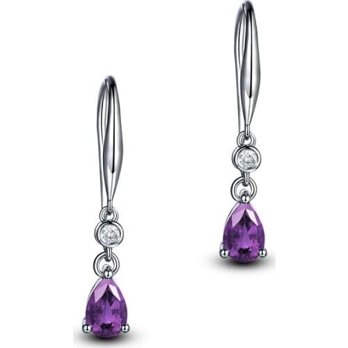 JoiasHome Trendy Silver 925 Jewellery Earring With Water Drop Shaped Amethyst Gemstones Earrings For Women Weddings Party Gifts