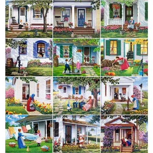 AZQSD Adult Paint By Numbers House HandPainted Coloring Draw Craft DIY Gift Oil Painting By Numbers Landscape Home Decoration