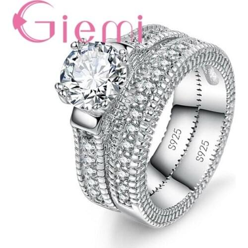 High Quality Trendy 925 Sterling Silver Jewelry Paved Full Luxury Clear Austrian Crystal Women Banquet Rings