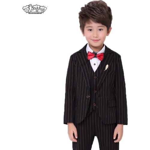 Flower Boys Wedding Suit Vest+Pants+Blazer Stripe Suit for Boys Formal Party Dress Suit with Bowtie Performance Costume N54