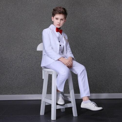 White Boys Suits 3-Pcs Set Jacket+Pants+Vest Classic Boys Suits for Weddings Formal Blazer Kids Tuxedo Vest Party Suits