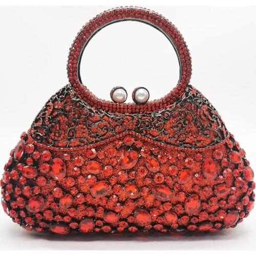 Red Rhinestone Wedding Bridal Top-Handle Handbags 100% Handmade Diamond Multi-Functional Women Party Purse Phone Small Clutches