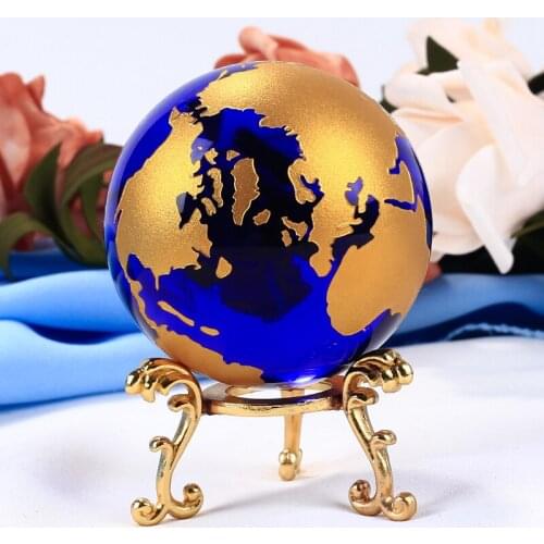 60mm Blue Colored Earth Crystal Model Ball Glass Globe With a Base Crafts Paperweight For House Ornaments Gifts Home Decor