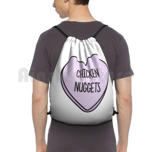 Chicken Nugget Love Backpack Drawstring Bags Gym Bag Waterproof Chicken Nugget Heart Cute Girly Purple Funny Sassy Love