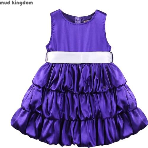 Mudkingdom Summer Girls Dresses Purple Layered Cake Princess Big Bow Birthday Party Wedding Dress Kids Clothes Sleeveless Sale