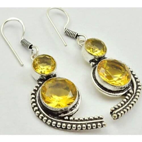 Citrines , Silver Overlay on Copper Earrings, 50 mm , E2762