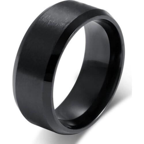 Fashionable Male Jewelry Cool Stainless Steel Black Ring Men 8MM Width Wedding Bands Party Gift