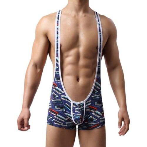 2020 Mens Underwear Sexy Lingerie Print Mens Onesies Fitness Male Panties Panties Men Jumpsuit Wrestling Suit