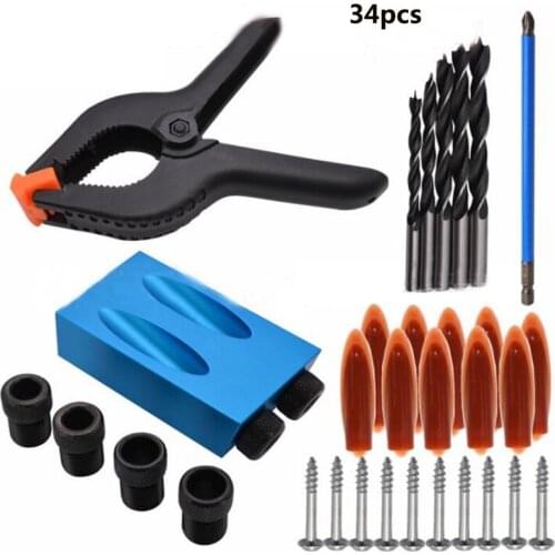 Woodworking Pocket Hole Jig Kit 6/8/10mm Angle Drill Guide Set Hole Puncher Locator Jig Drill Bit Set For DIY Carpentry Tools