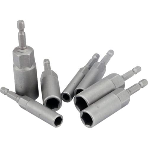 80mm Length Extra Deep Bolt Nut Bit Set Metric 1/4 6.35mm Hex Shank Impact Socket Adapter for Power Tools