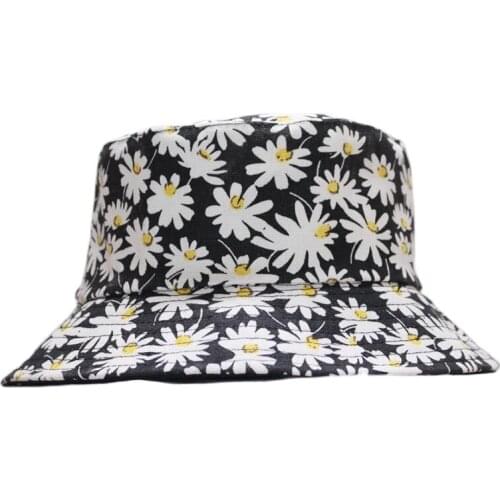 Chrysanthemum Print Bucket Hat Double Side Wear Easy Matching Cap Fashion Men Women Outdoor Sunscreen Chapeau Sun Prevent Hats