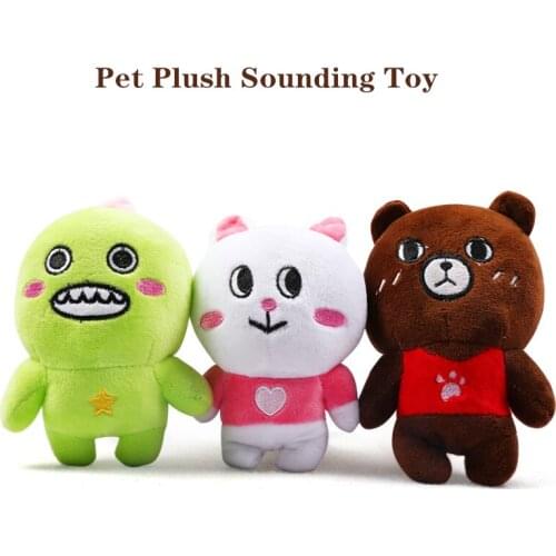 Pet Dog Sound Toys Little Green Monster Little Brown Bear Little White Rabbit Short Plush Cartoon Toy Pet Supplies,Q101