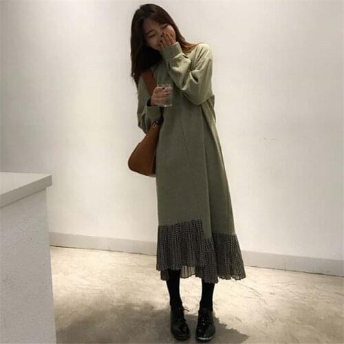 New Chic Autumn Winter Women Knitted Sweater Dresses Party Vestidos Girl Basic Long Sleeve Knitted Dress Bottoms Pullovers WZ138