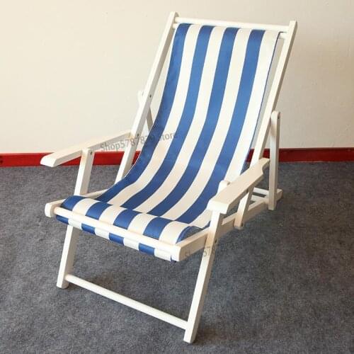 Beach chair folding deck chair solid wood armrest canvas balcony leisure chair outdoor portable chair nap free chair