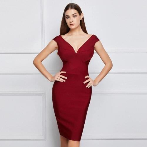 Sexy women V neck badnage dress casual pencil dress for party top quality Rayon Evening celebrity outfit bandage dresses