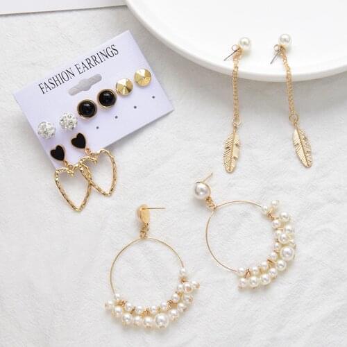 6Pairs Crystal Pearl Leaf Charms Earrings Ear Cuff Elegant Womens Girls Small Set Wedding Bridesmaid Jewelry Xmas Gifts