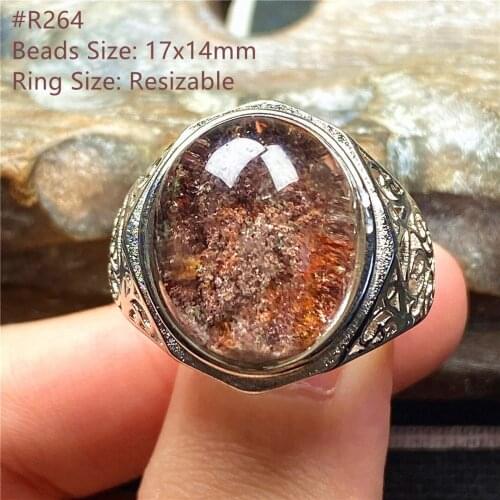 Top Natural Phantom Quartz Crystal Ring Jewelry For Man Oval Healing Wealth Gift 17x14mm Beads Gemstone Adjustable Ring AAAAA