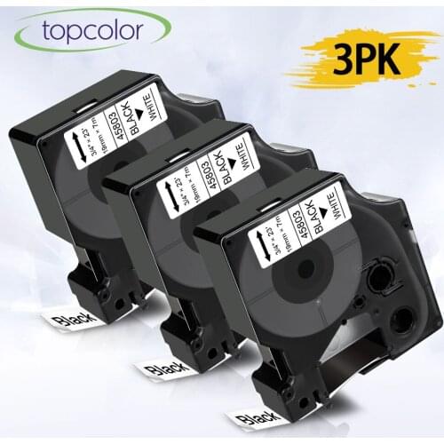 Topcolor 3PK 45803 19mm D1 Label Tape Black on White Compatible Dymo D1 Printer Ribbon Label Maker for Dymo Typewriter LM 420P