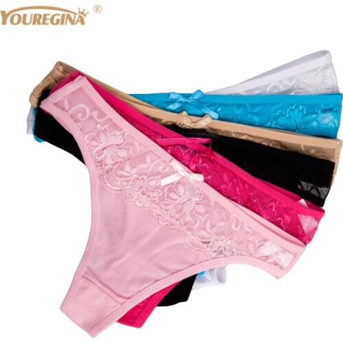 YOUREGINA Sexy Lace Floral Seamless Panties G-String Hollow Out Transparent Underwear Women Thongs Ladies Underpants 6pcs/lot