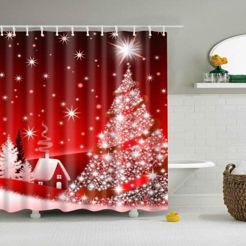Merry Christmas Santa Claus Christmas Elk Tree Gift Snowman Shower Curtains Frabic Waterproof Polyester Bath Curtain With Hooks