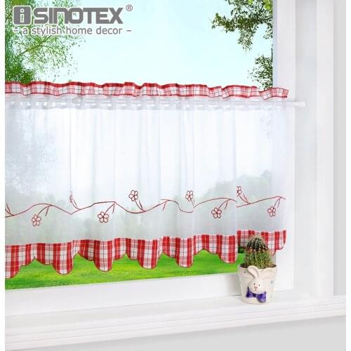 1pcs Half Curtain Floral Embroidery Window Curtain for Home Kitchen Cafe Panel Style Curtain Red Blue Plaid Modern Window Drapes