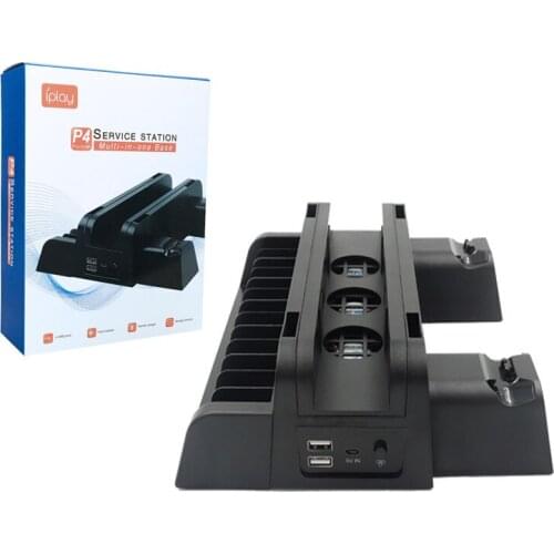 Multi-in-1 Base Dual Controller Charger Charging Station+2USB Port+Cooling Fan+13 CD Storage Stand+Console Dock for PS4/Slim/Pro