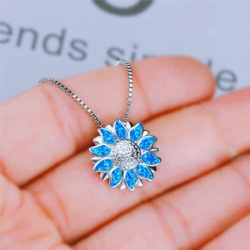 Delicate Classic Blue Women Pendant For Women Silver Color Chain Necklaces For Women Sunflower Wedding Vintage Necklace