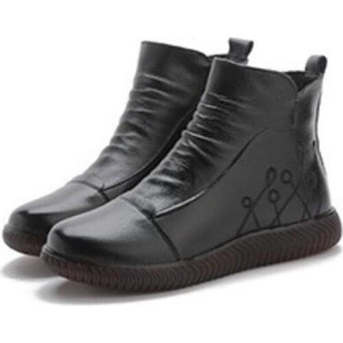 2020 New Top Soft Cowhide Embroidered Fashion Autumn Winter Boots Women Leather Boots Casual Sneaker Warm Shoes Woman Boots flat