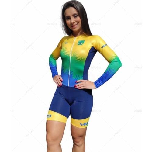 Brazil Vezzo Womens Triathlon Short Sleeve Cycling Jersey Sets Skinsuit Maillot Ropa Ciclismo Bicycle Clothing Jumpsuit Kits