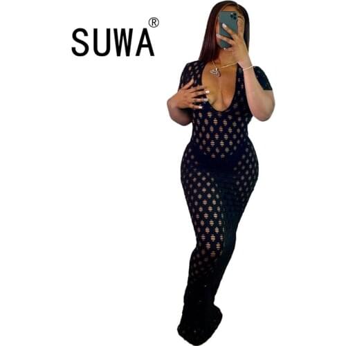 All Black Classic Pencil Dresses For Women Summer 2021 New Product Deep V Neck Sexy Party Skinny Midi Dress Elegant Style