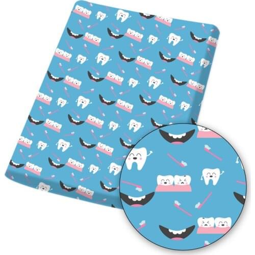 Polyester Cotton Fabric for Sewing Designer Fabric for Dress Cartoon Cute Teeth Printed Cloth Sheets Handmade Masks 45*145cm 1pc