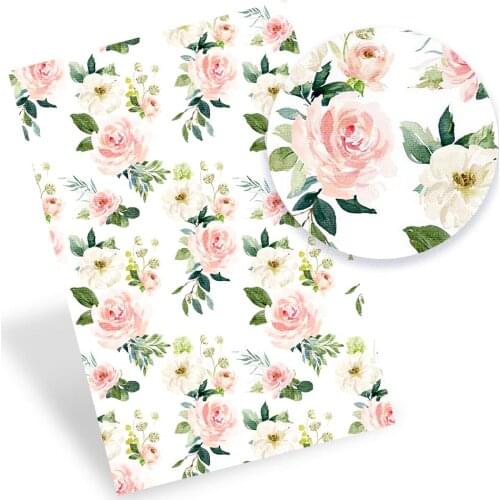 Faux Leather Sheets Printed Vinyl Fabric Floral Rose Synthetic Leather Bows Making DIY Handbags Supplies 22*30cm/A4 0.8mm 1pc