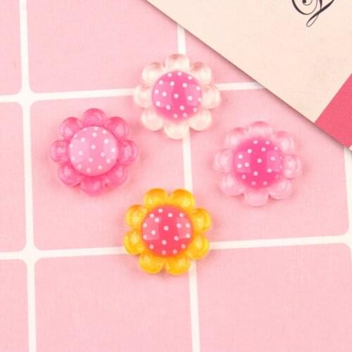 19mm Cute Polka Dots Sunflower Resin Cabochons Flatback Floral Clay Beads Charms Ornament Embellishments Scrapbooking