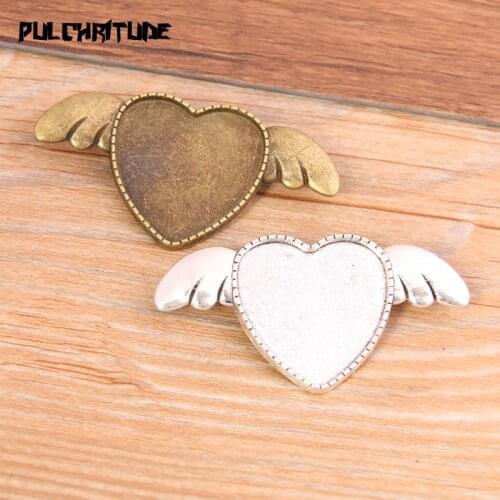 2pcs 25mm Inner Size Two Color New Product Wing Punk Heart Brooch Cabochon Base Setting Charms Pendant