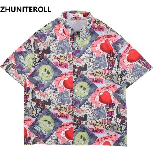 2021 Anime Graffiti Fashion Print Hawaiian Shirt Harajuku Streetwear Hip Hop Beach Shirt Summer Short Sleeve Aloha Casual Shirt