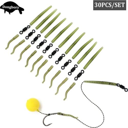 30PCS Carp Fishing Accessories Kit Hair Rig Line Aligner Rubber Anti Tangle Sleeve Rolling Swivels Connector for Carp Rig Making