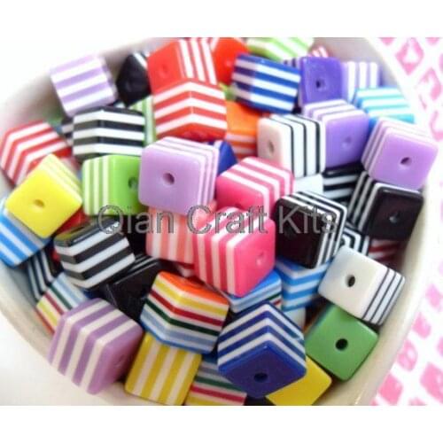 800pcs 8mm Multicolour Cube Beads Stripe square resin high quality beads D15