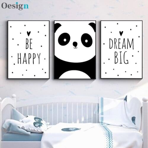 Childrens Room Animal Pattern Warm Hanging Painting Simple Modern Fashion Living Room Decoration Painting Panda Text Frameless